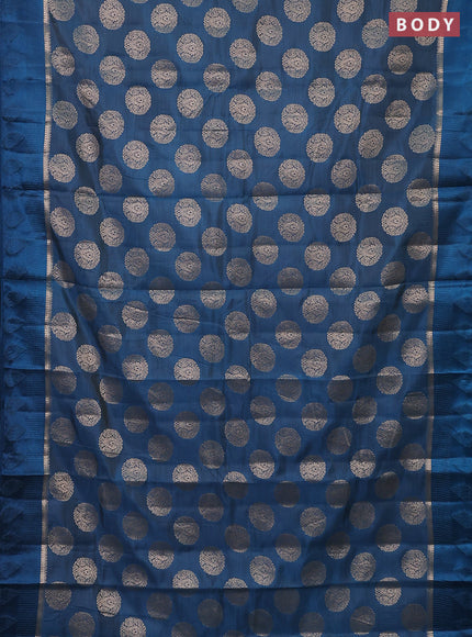 Semi raw silk saree peacock blue with zari woven buttas and zari woven simple border
