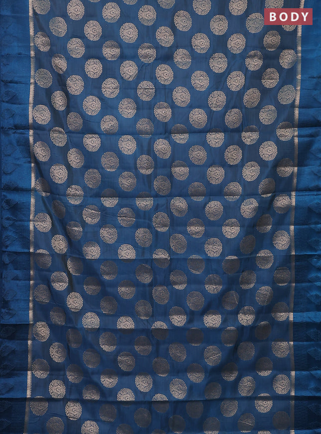 Semi raw silk saree peacock blue with zari woven buttas and zari woven simple border