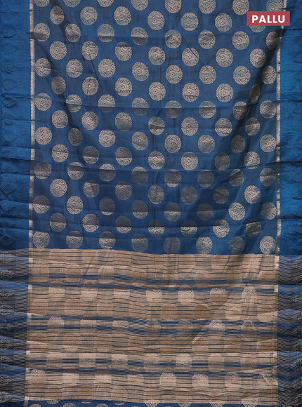 Semi raw silk saree peacock blue with zari woven buttas and zari woven simple border