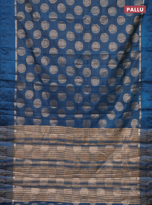 Semi raw silk saree peacock blue with zari woven buttas and zari woven simple border