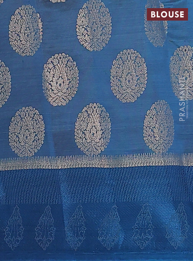 Semi raw silk saree peacock blue with zari woven buttas and zari woven simple border