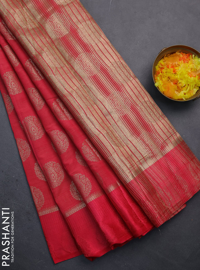 Semi raw silk saree pink with zari woven buttas and zari woven simple border