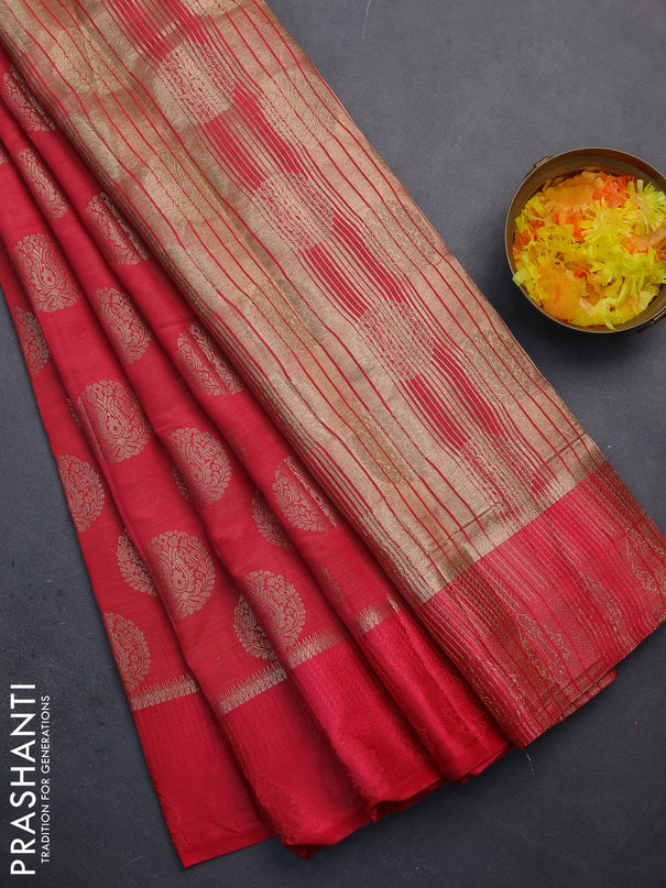 Semi raw silk saree pink with zari woven buttas and zari woven simple border