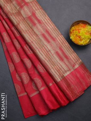 Semi raw silk saree pink with zari woven buttas and zari woven simple border