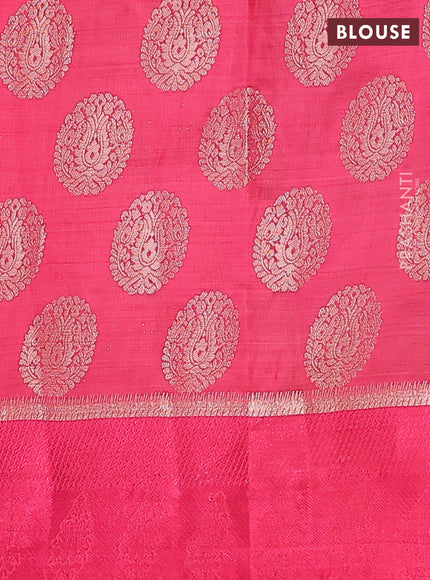 Semi raw silk saree pink with zari woven buttas and zari woven simple border