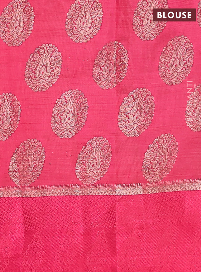 Semi raw silk saree pink with zari woven buttas and zari woven simple border
