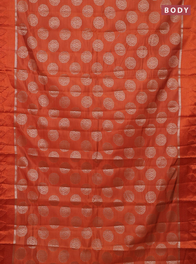 Semi raw silk saree orange with zari woven buttas and zari woven simple border