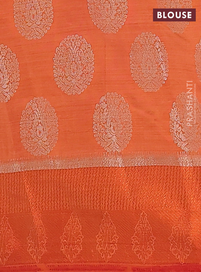 Semi raw silk saree orange with zari woven buttas and zari woven simple border