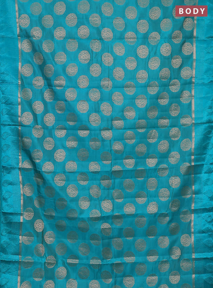 Semi raw silk saree teal blue with zari woven buttas and zari woven simple border