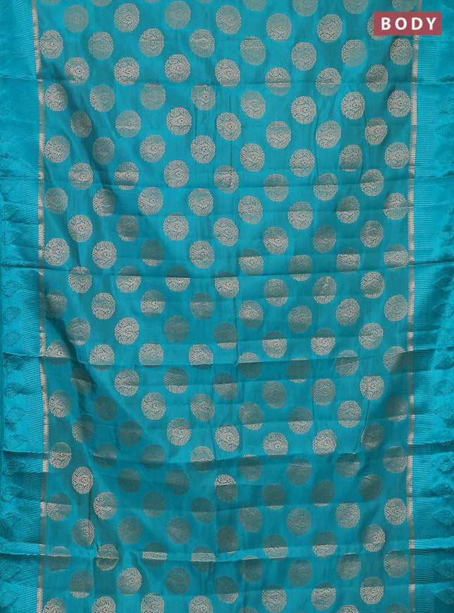 Semi raw silk saree teal blue with zari woven buttas and zari woven simple border