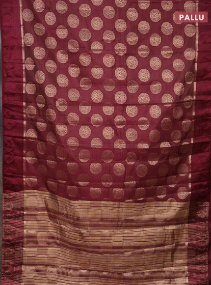 Semi raw silk saree wine shade with zari woven buttas and zari woven simple border