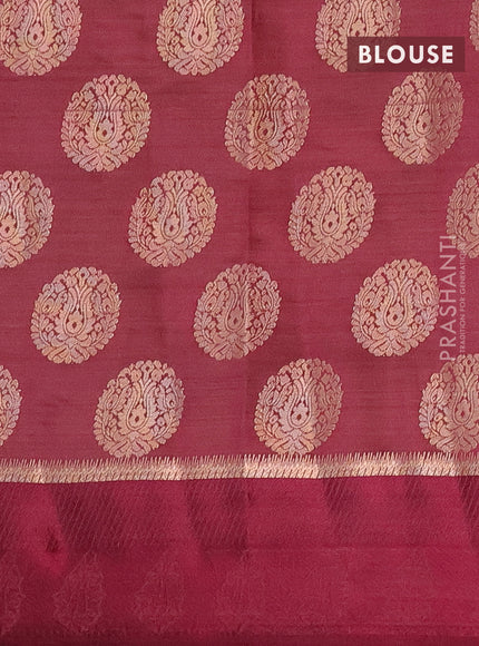 Semi raw silk saree wine shade with zari woven buttas and zari woven simple border