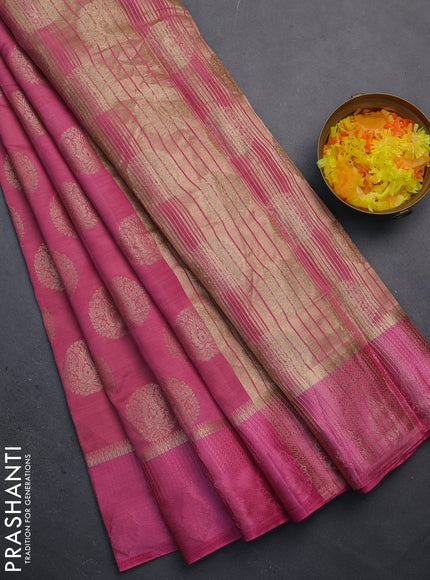 Semi raw silk saree mauve pink with zari woven buttas and zari woven simple border