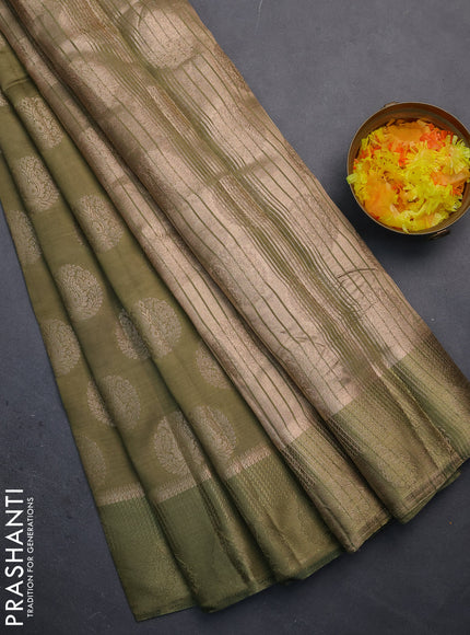 Semi raw silk saree pastel green with zari woven buttas and zari woven simple border