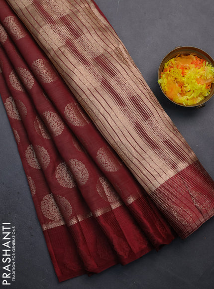 Semi raw silk saree maroon with zari woven buttas and zari woven simple border
