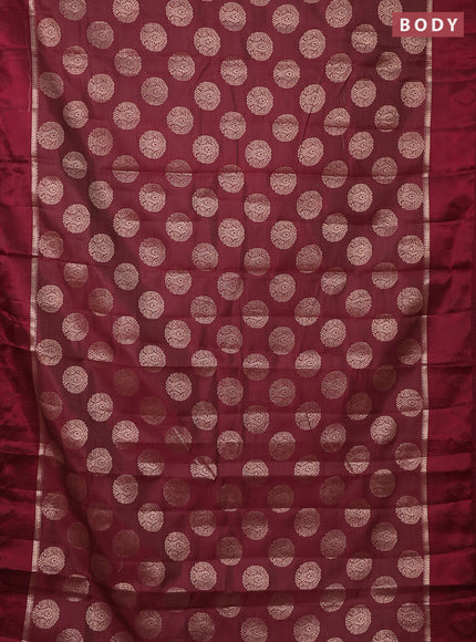 Semi raw silk saree maroon with zari woven buttas and zari woven simple border