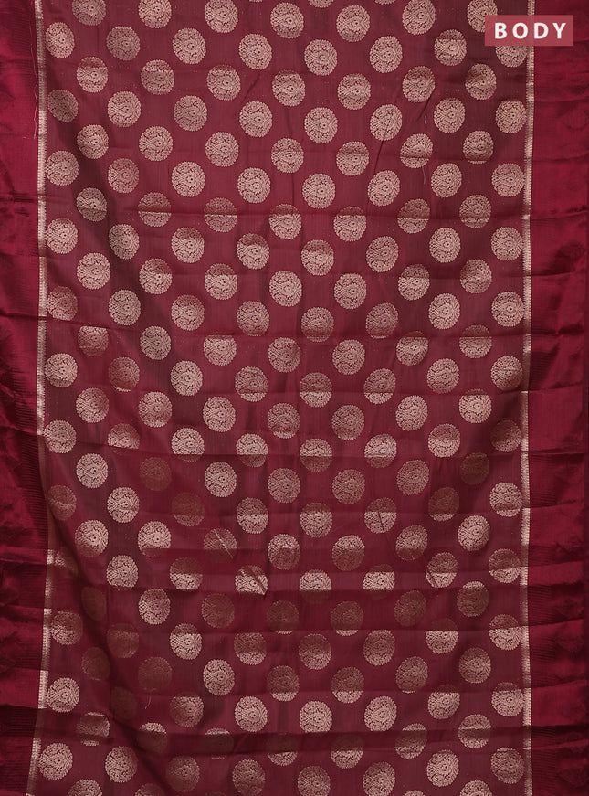 Semi raw silk saree maroon with zari woven buttas and zari woven simple border