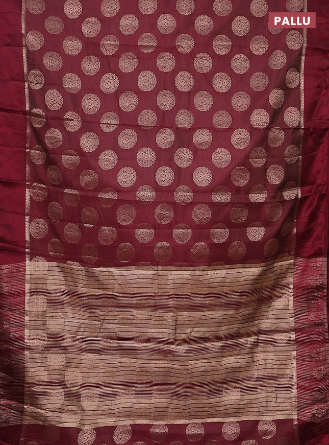 Semi raw silk saree maroon with zari woven buttas and zari woven simple border
