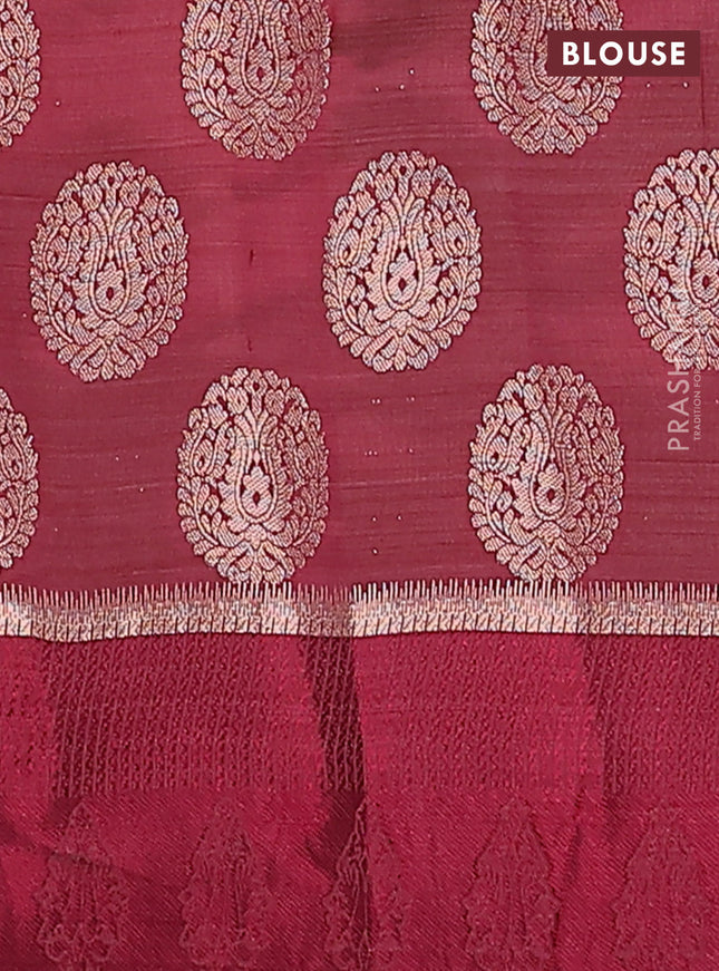 Semi raw silk saree maroon with zari woven buttas and zari woven simple border