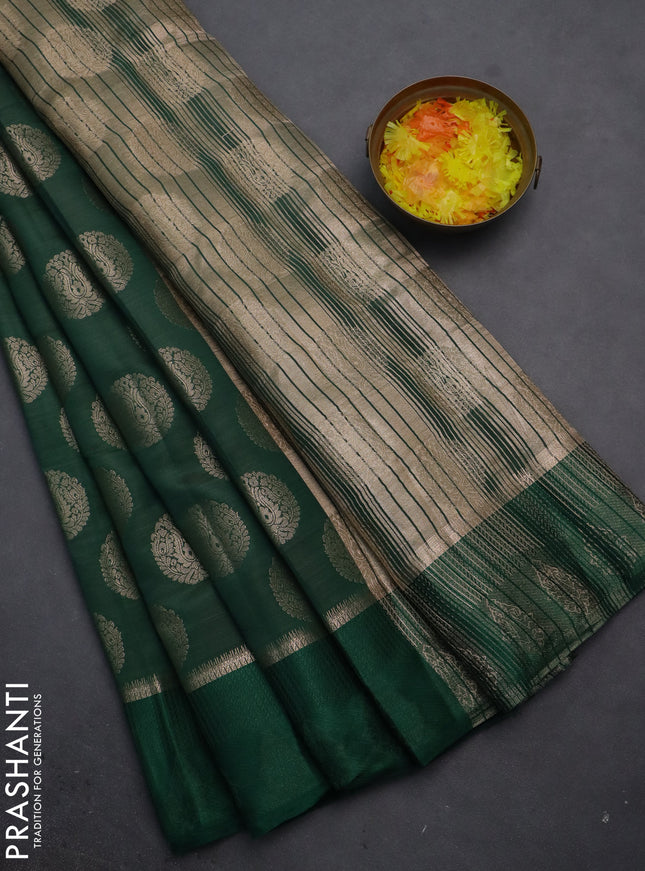 Semi raw silk saree green with zari woven buttas and zari woven simple border
