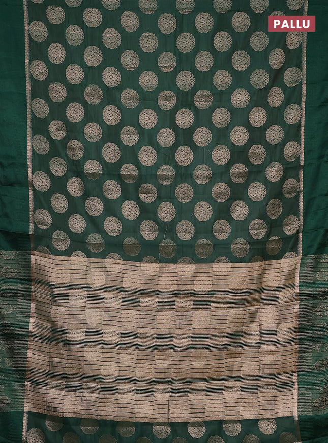 Semi raw silk saree green with zari woven buttas and zari woven simple border