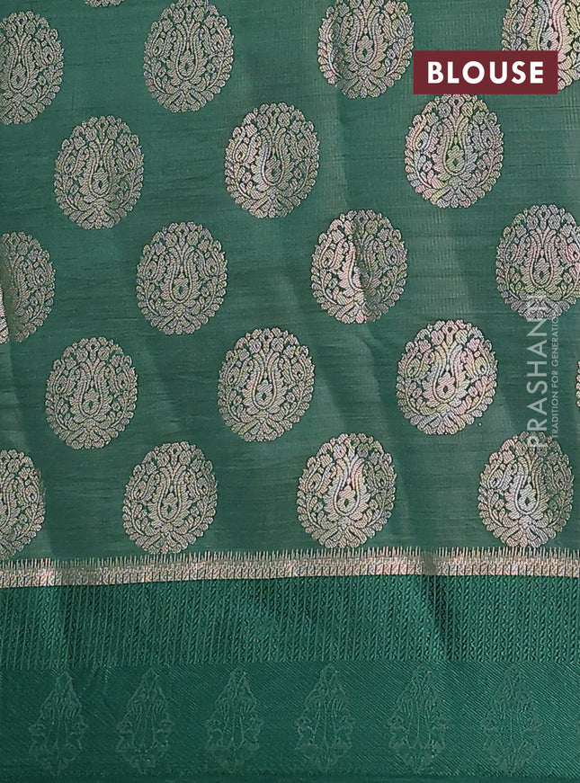 Semi raw silk saree green with zari woven buttas and zari woven simple border