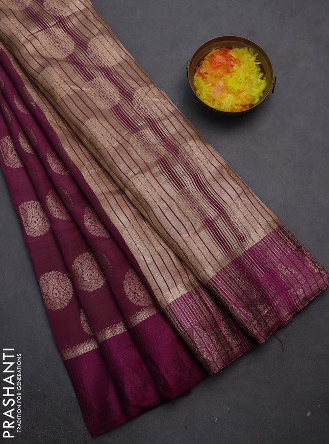 Semi raw silk saree purple with zari woven buttas and zari woven simple border