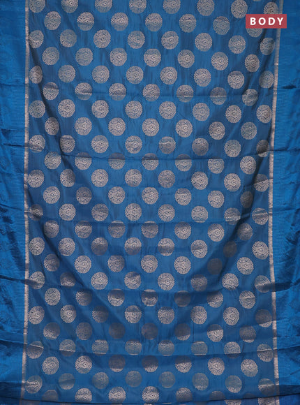 Semi raw silk saree peacock blue with zari woven buttas and zari woven simple border