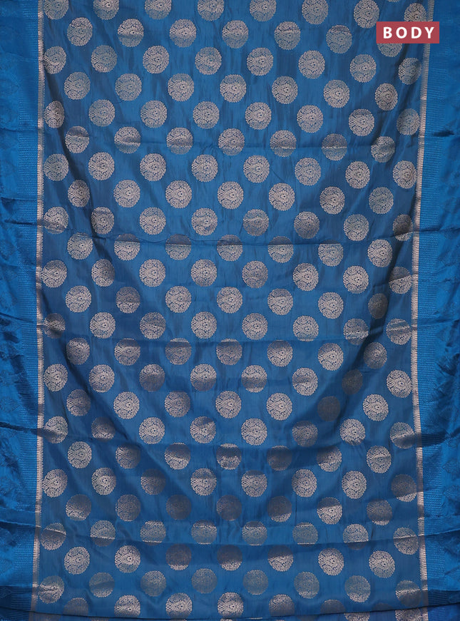 Semi raw silk saree peacock blue with zari woven buttas and zari woven simple border