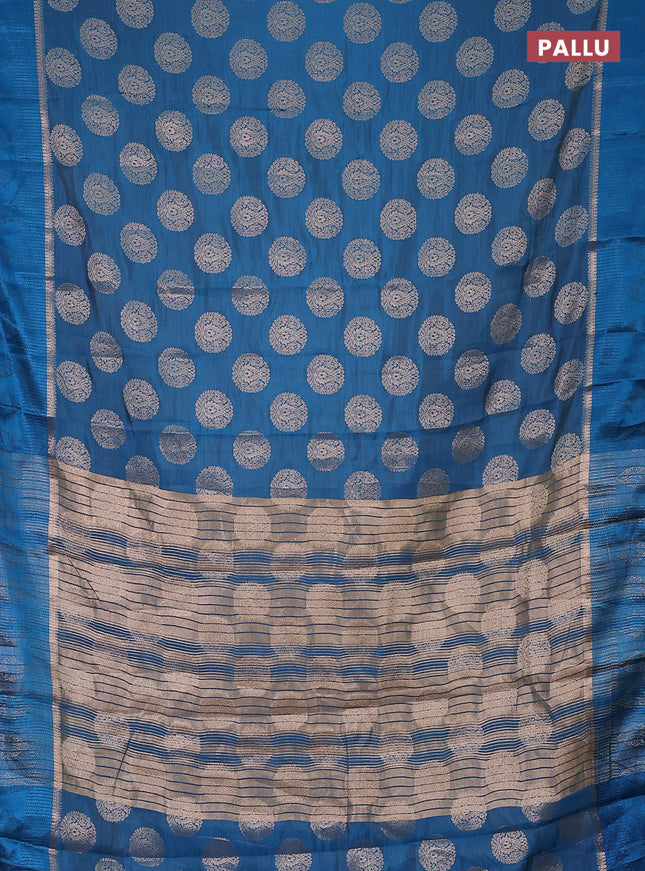 Semi raw silk saree peacock blue with zari woven buttas and zari woven simple border