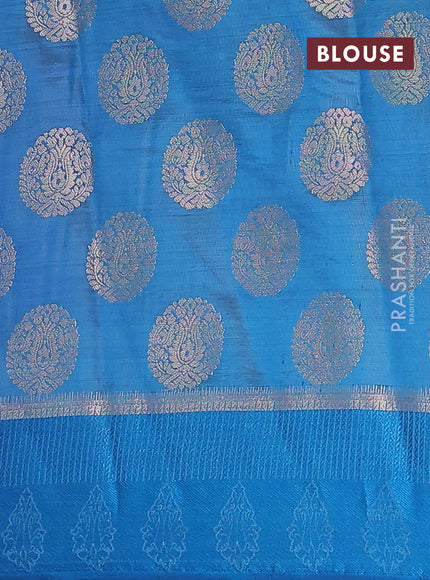 Semi raw silk saree peacock blue with zari woven buttas and zari woven simple border