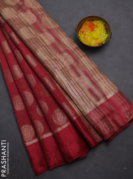 Semi raw silk saree dark pibk with zari woven buttas and zari woven simple border