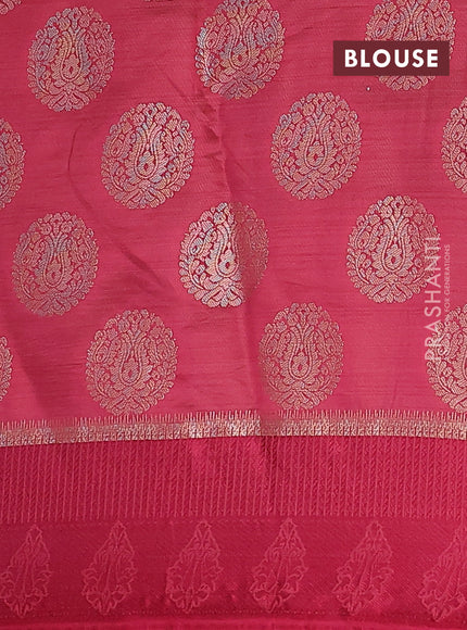 Semi raw silk saree dark pibk with zari woven buttas and zari woven simple border