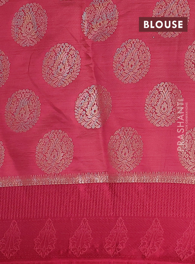 Semi raw silk saree dark pibk with zari woven buttas and zari woven simple border