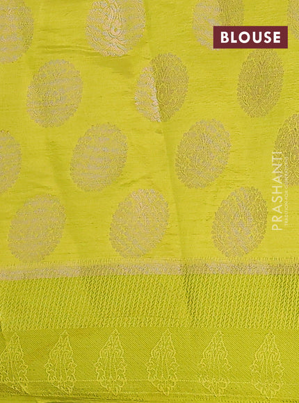 Semi raw silk saree lime green with zari woven buttas and zari woven simple border