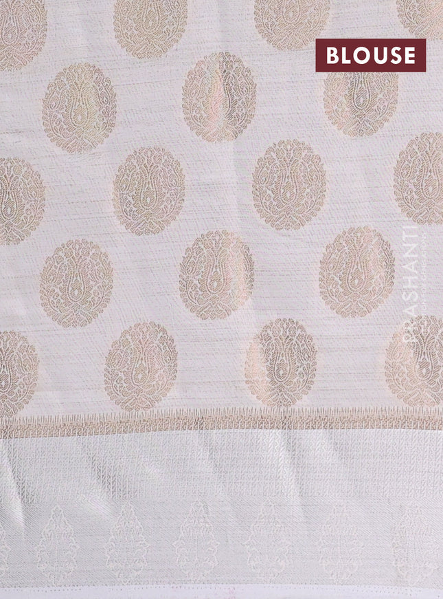 Semi raw silk saree off white with zari woven buttas and zari woven simple border