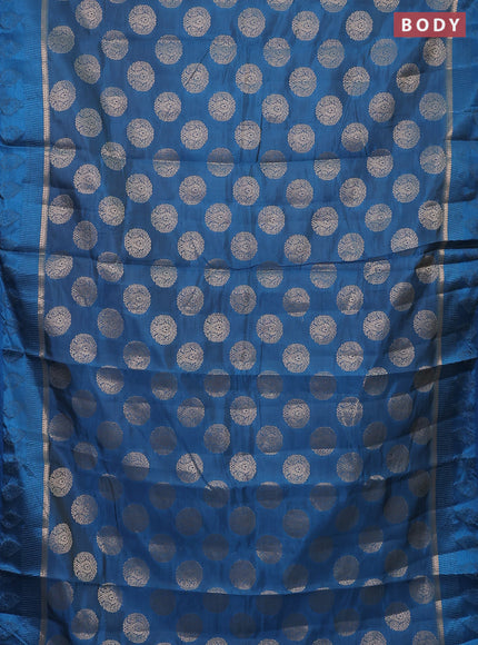 Semi raw silk saree cs blue with zari woven buttas and zari woven simple border
