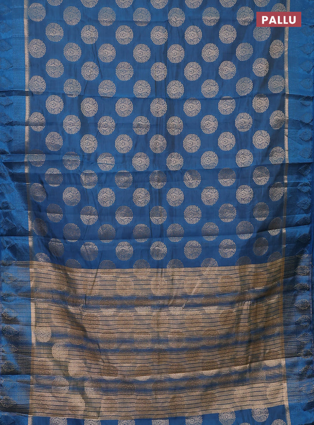 Semi raw silk saree cs blue with zari woven buttas and zari woven simple border