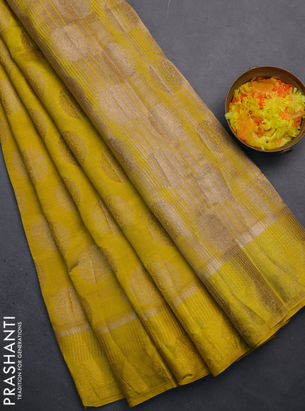 Semi raw silk saree yellow with zari woven buttas and zari woven simple border