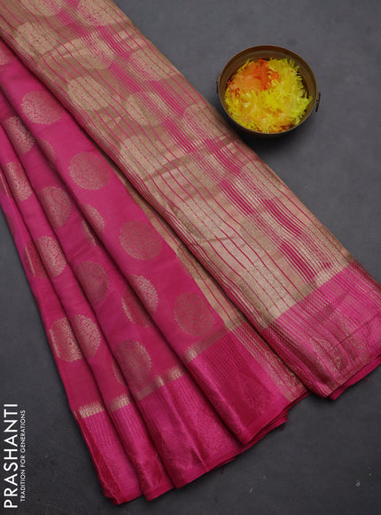Semi raw silk saree pink with zari woven buttas and zari woven simple border