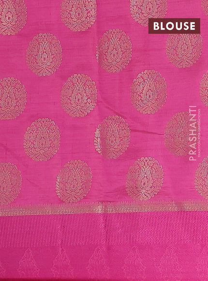 Semi raw silk saree pink with zari woven buttas and zari woven simple border