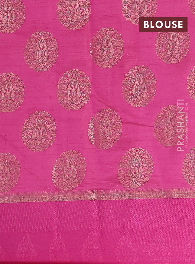 Semi raw silk saree pink with zari woven buttas and zari woven simple border