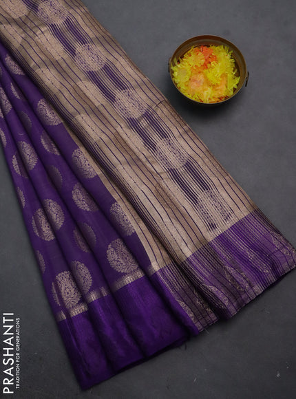 Semi raw silk saree violet with zari woven buttas and zari woven simple border
