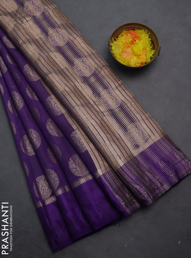 Semi raw silk saree violet with zari woven buttas and zari woven simple border