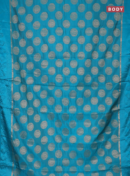Semi raw silk saree teal blue with zari woven buttas and zari woven simple border
