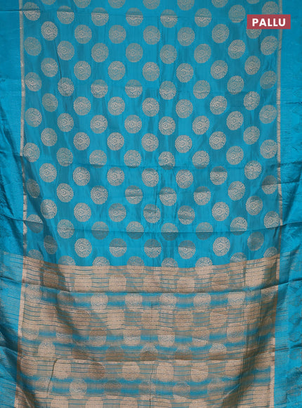 Semi raw silk saree teal blue with zari woven buttas and zari woven simple border