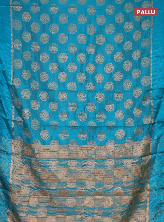 Semi raw silk saree teal blue with zari woven buttas and zari woven simple border