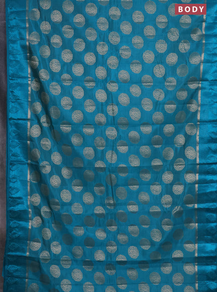 Semi raw silk saree cs blue with zari woven buttas and zari woven simple border