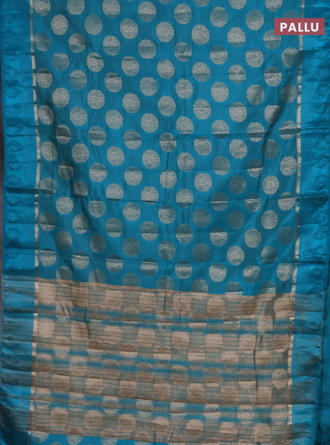 Semi raw silk saree cs blue with zari woven buttas and zari woven simple border