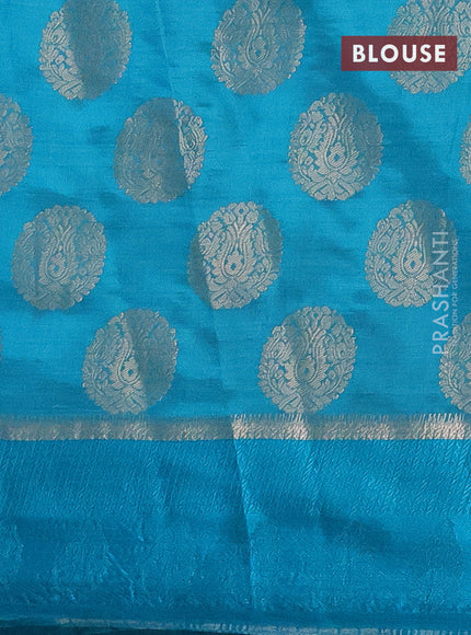 Semi raw silk saree cs blue with zari woven buttas and zari woven simple border